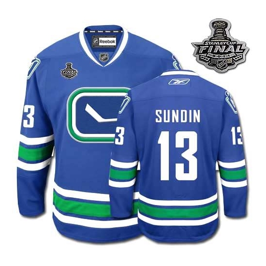Reebok EDGE Mats Sundin Vancouver Canucks Authentic Third With 2011 Stanley Cup Finals Jersey - Blue