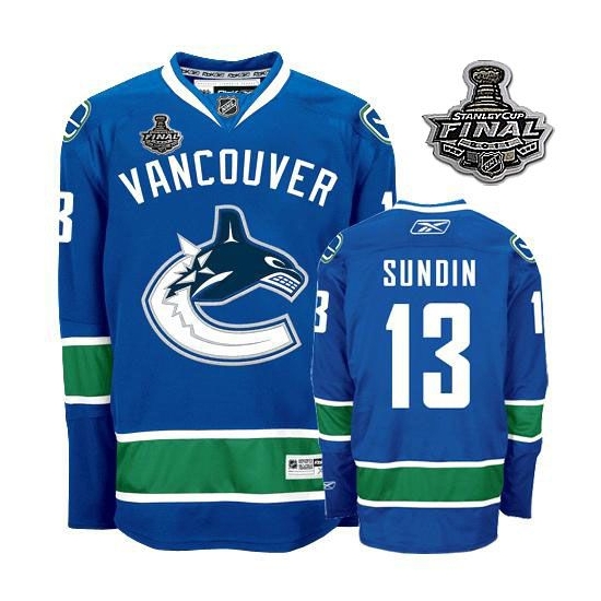 Reebok EDGE Mats Sundin Vancouver Canucks Authentic With 2011 Stanley Cup Finals Jersey - Blue