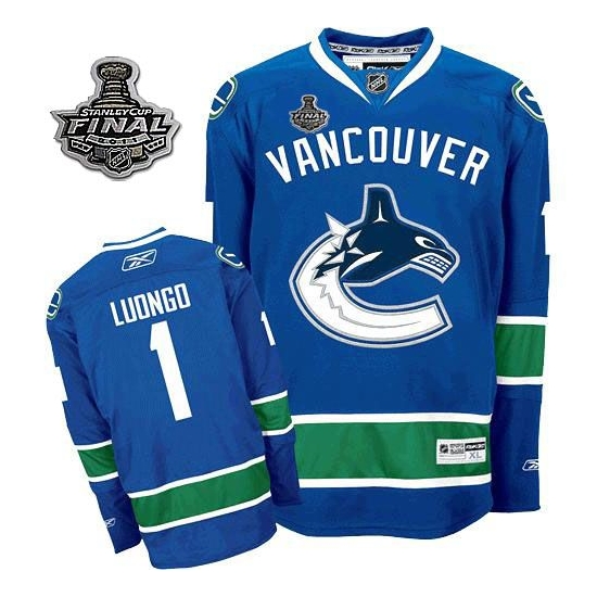 Reebok EDGE Roberto Luongo Vancouver Canucks Youth Authentic With 2011 Stanley Cup Finals Jersey - Blue