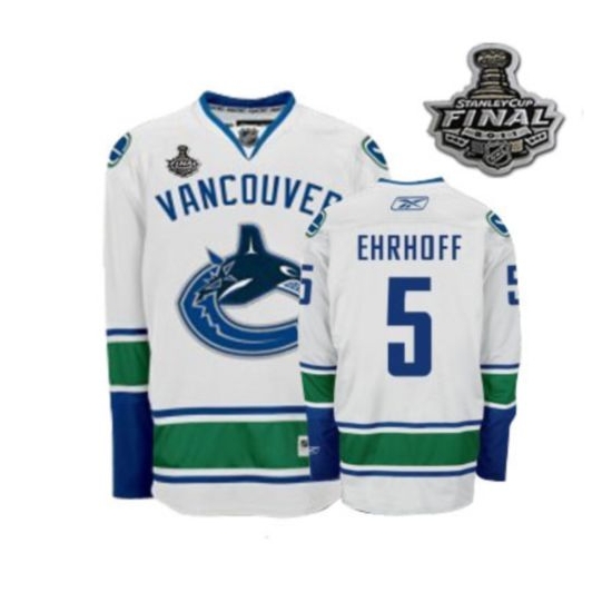 Reebok EDGE Christian Ehrhoff Vancouver Canucks Authentic With 2011 Stanley Cup Finals Jersey - White