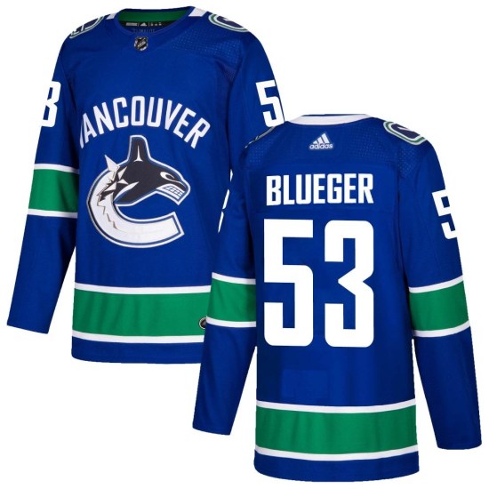 Adidas Teddy Blueger Vancouver Canucks Authentic Home Jersey - Blue