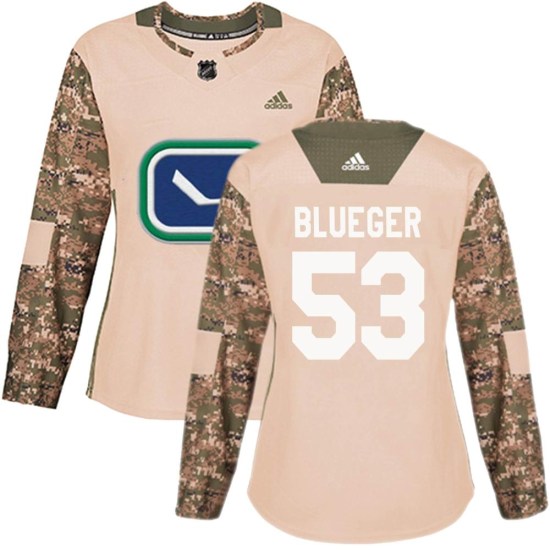 Adidas Teddy Blueger Vancouver Canucks Women's Authentic Camo Veterans Day Practice Jersey - Blue