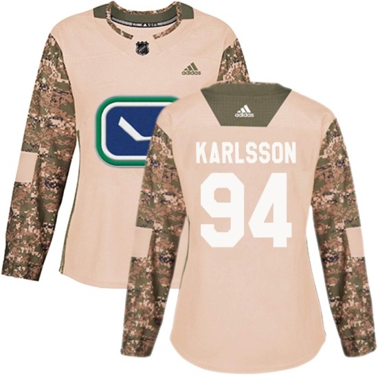 Adidas Linus Karlsson Vancouver Canucks Women's Authentic Veterans Day Practice Jersey - Camo