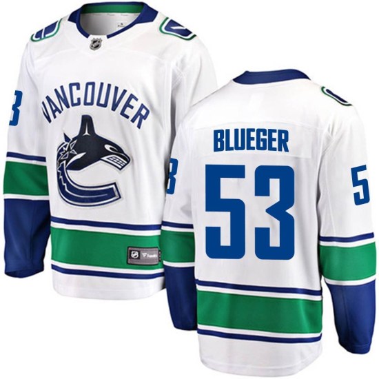 Fanatics Branded Teddy Blueger Vancouver Canucks Breakaway White Away Jersey - Blue