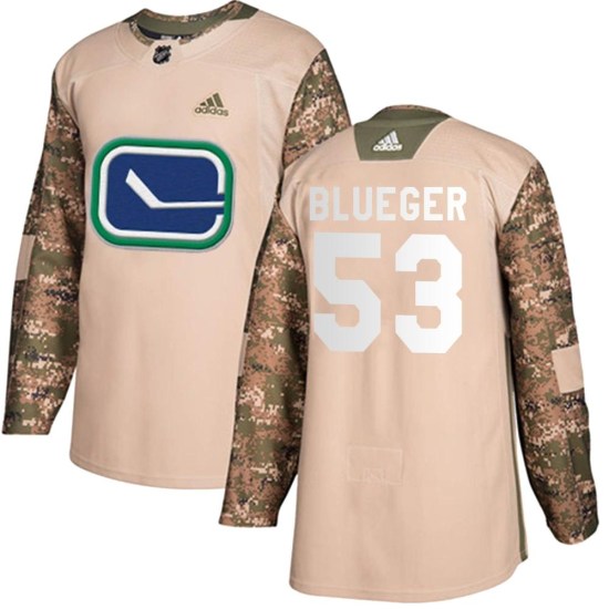 Adidas Teddy Blueger Vancouver Canucks Authentic Camo Veterans Day Practice Jersey - Blue