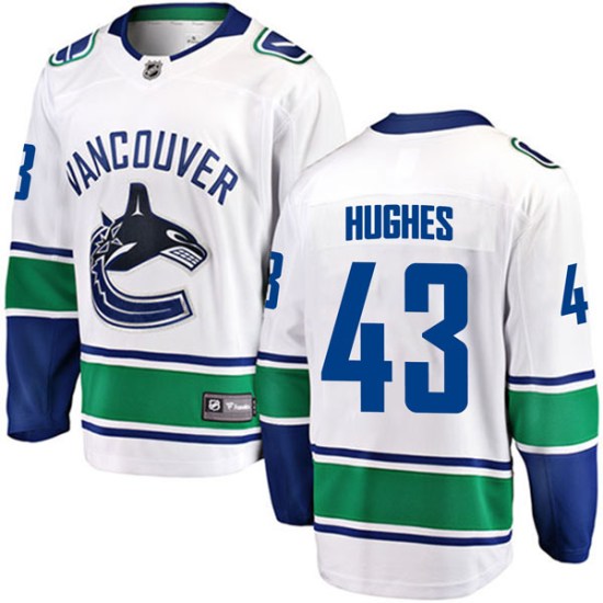 Fanatics Branded Quinn Hughes Vancouver Canucks Youth Breakaway Away Jersey - White