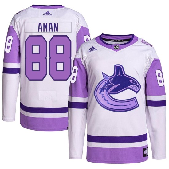 Adidas Nils Aman Vancouver Canucks Youth Authentic Hockey Fights Cancer Primegreen Jersey - White/Purple