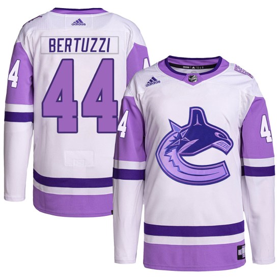 Adidas Todd Bertuzzi Vancouver Canucks Youth Authentic Hockey Fights Cancer Primegreen Jersey - White/Purple