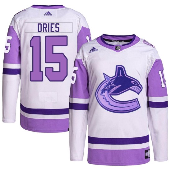 Adidas Sheldon Dries Vancouver Canucks Youth Authentic Hockey Fights Cancer Primegreen Jersey - White/Purple