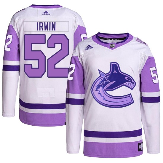 Adidas Matt Irwin Vancouver Canucks Youth Authentic Hockey Fights Cancer Primegreen Jersey - White/Purple