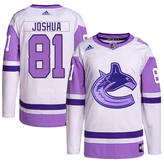 Adidas Dakota Joshua Vancouver Canucks Youth Authentic Hockey Fights Cancer Primegreen Jersey - White/Purple