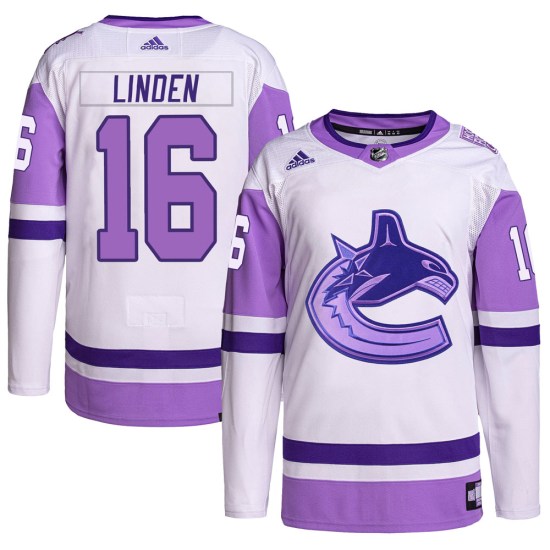 Adidas Trevor Linden Vancouver Canucks Youth Authentic Hockey Fights Cancer Primegreen Jersey - White/Purple
