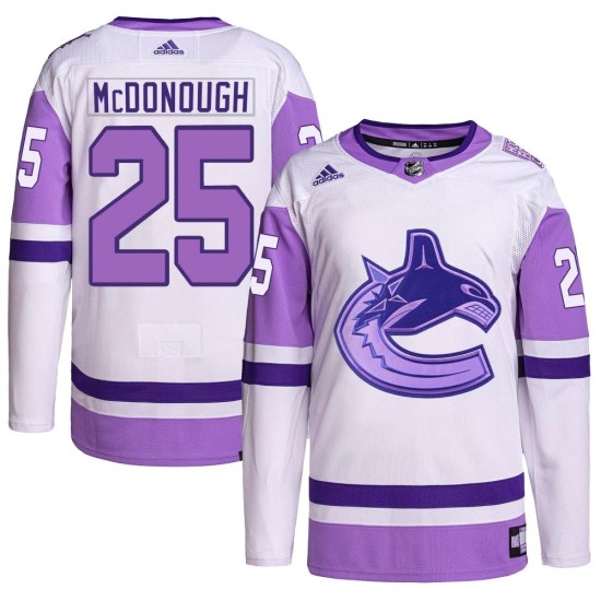 Adidas Aidan McDonough Vancouver Canucks Youth Authentic Hockey Fights Cancer Primegreen Jersey - White/Purple
