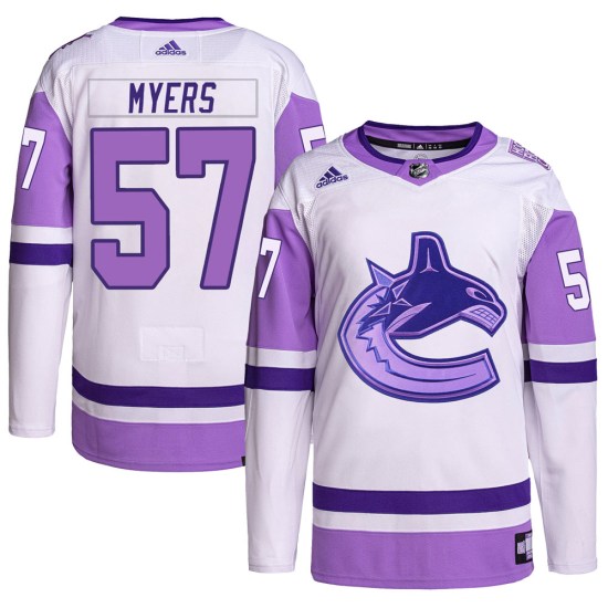 Adidas Tyler Myers Vancouver Canucks Youth Authentic Hockey Fights Cancer Primegreen Jersey - White/Purple