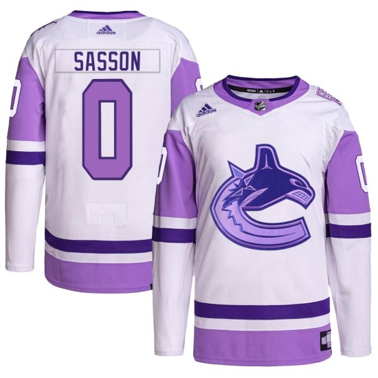 Adidas Max Sasson Vancouver Canucks Youth Authentic Hockey Fights Cancer Primegreen Jersey - White/Purple