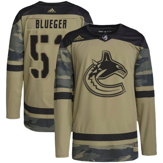 Adidas Teddy Blueger Vancouver Canucks Authentic Camo Military Appreciation Practice Jersey - Blue