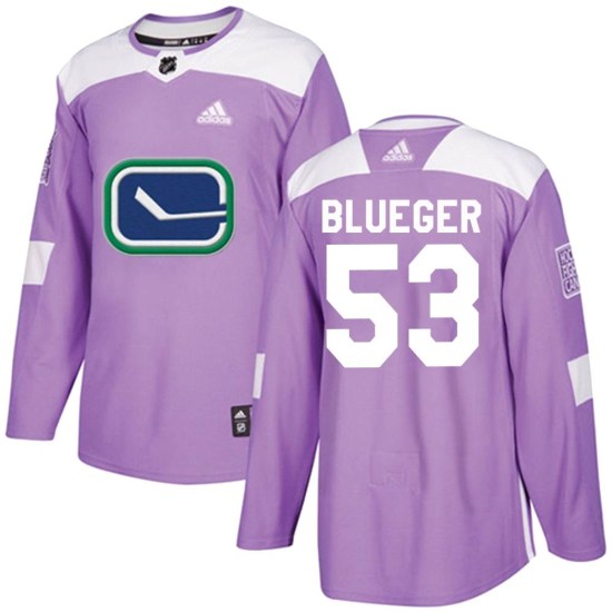 Adidas Teddy Blueger Vancouver Canucks Youth Authentic Purple Fights Cancer Practice Jersey - Blue