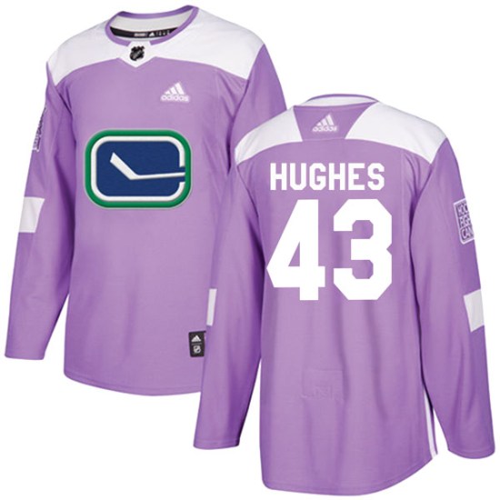 Adidas Quinn Hughes Vancouver Canucks Youth Authentic Fights Cancer Practice Jersey - Purple