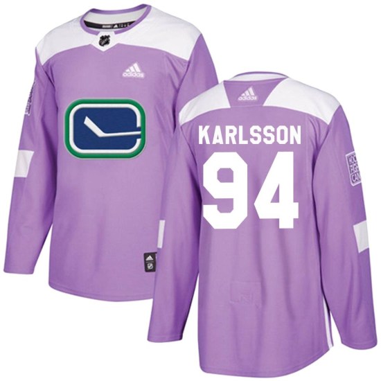 Adidas Linus Karlsson Vancouver Canucks Youth Authentic Fights Cancer Practice Jersey - Purple
