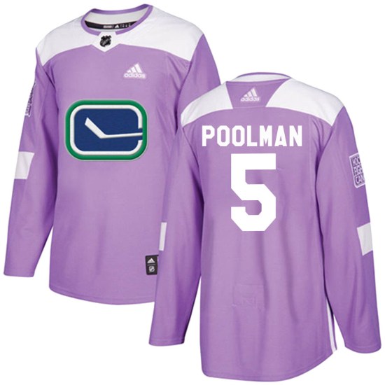 Adidas Tucker Poolman Vancouver Canucks Youth Authentic Fights Cancer Practice Jersey - Purple