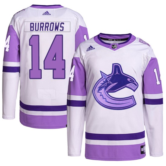 Adidas Alex Burrows Vancouver Canucks Authentic Hockey Fights Cancer Primegreen Jersey - White/Purple
