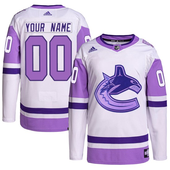 Adidas Custom Vancouver Canucks Authentic Custom Hockey Fights Cancer Primegreen Jersey - White/Purple