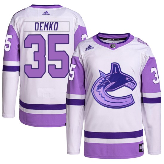Adidas Thatcher Demko Vancouver Canucks Authentic Hockey Fights Cancer Primegreen Jersey - White/Purple