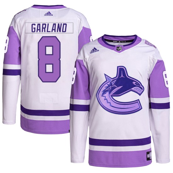 Adidas Conor Garland Vancouver Canucks Authentic Hockey Fights Cancer Primegreen Jersey - White/Purple
