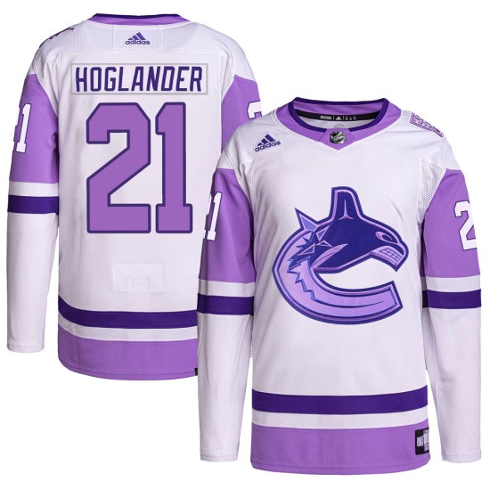 Adidas Nils Hoglander Vancouver Canucks Authentic Hockey Fights Cancer Primegreen Jersey - White/Purple
