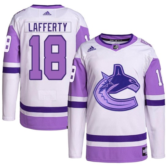 Adidas Sam Lafferty Vancouver Canucks Authentic Hockey Fights Cancer Primegreen Jersey - White/Purple