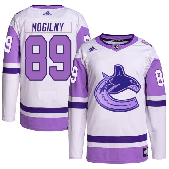 Adidas Alexander Mogilny Vancouver Canucks Authentic Hockey Fights Cancer Primegreen Jersey - White/Purple