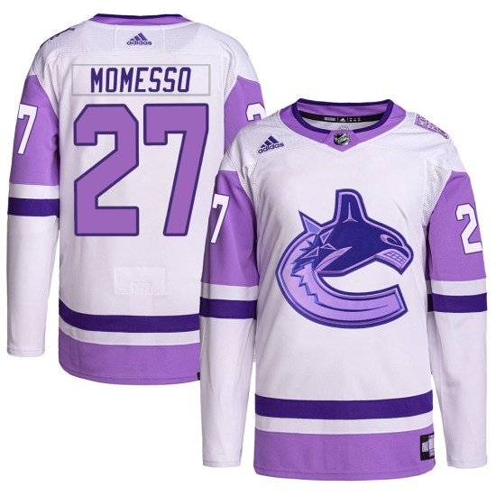 Adidas Sergio Momesso Vancouver Canucks Authentic Hockey Fights Cancer Primegreen Jersey - White/Purple