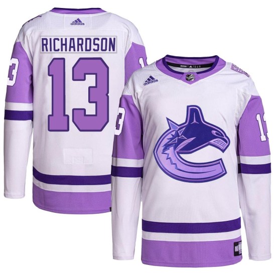 Adidas Brad Richardson Vancouver Canucks Authentic Hockey Fights Cancer Primegreen Jersey - White/Purple