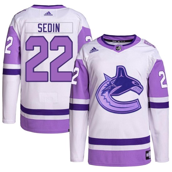 Adidas Daniel Sedin Vancouver Canucks Authentic Hockey Fights Cancer Primegreen Jersey - White/Purple