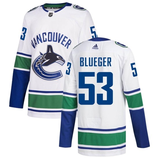 Adidas Teddy Blueger Vancouver Canucks Authentic zied White Away Jersey - Blue