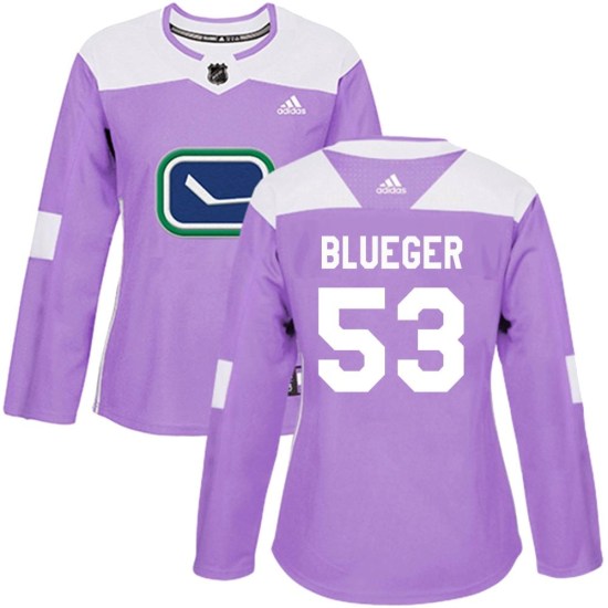 Adidas Teddy Blueger Vancouver Canucks Women's Authentic Purple Fights Cancer Practice Jersey - Blue